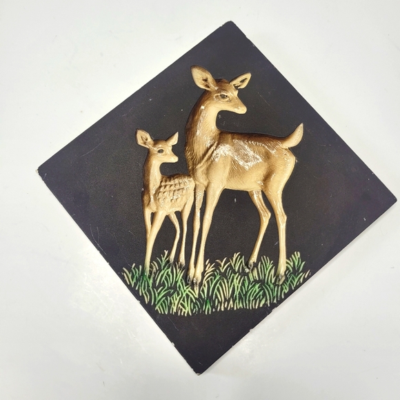 Vintage Other - Vintage mid century decorative wall hanging with debossed deer & fawn in grass